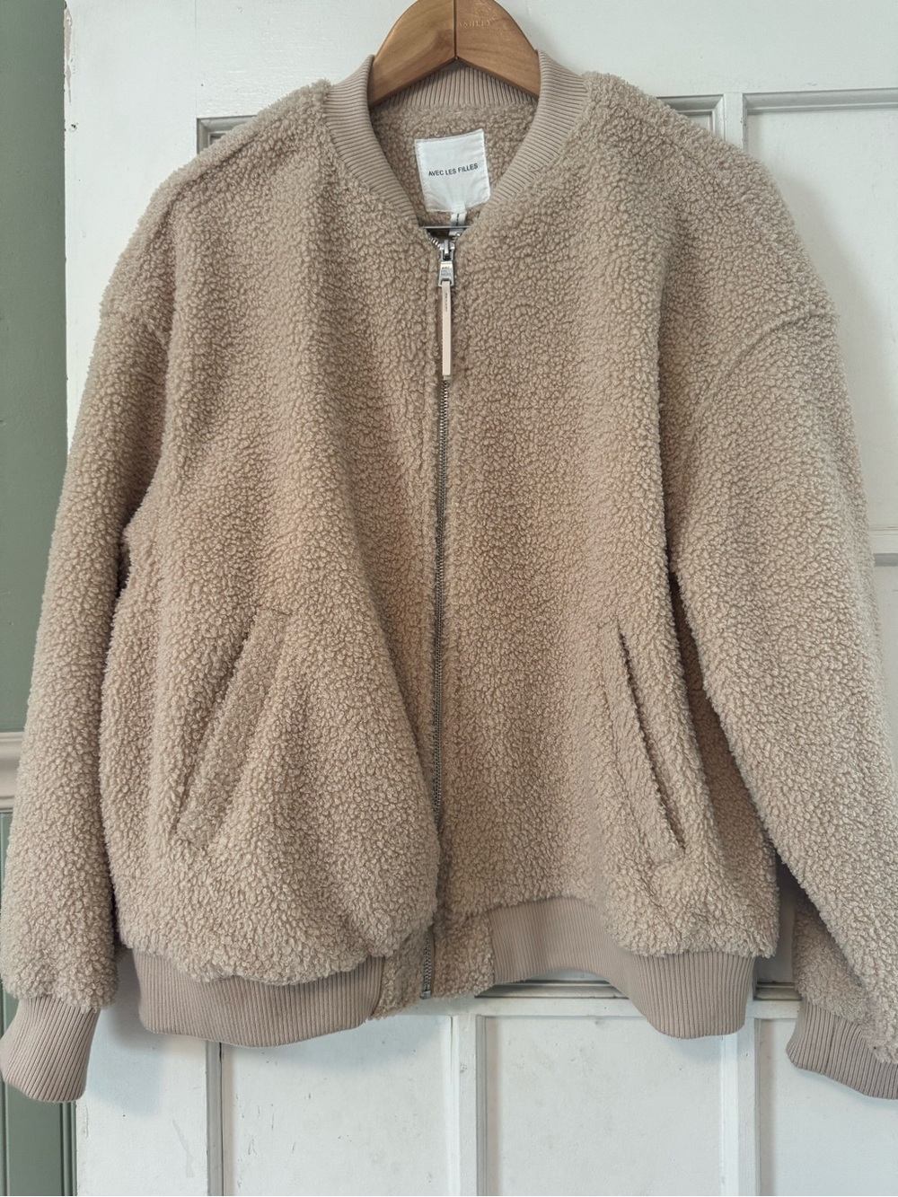 Avec Les Filles Beige Teddy Bomber Jacket